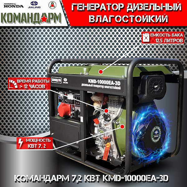 Фото 81 - Генератор дизельный Командарм 7,2 кВт KMD-10000EA-3D.